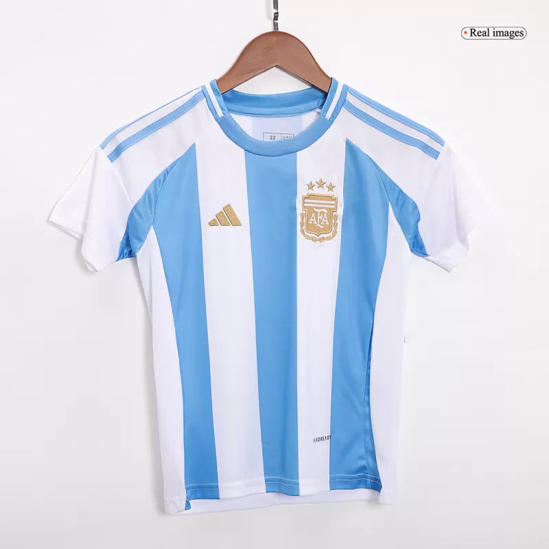 Argentina Domowe Dziecięce Koszulki Piłkarskie Zestaw Copa America 2024 Pro Koszulki Pilkar Skie