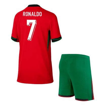 Dziecięcy Portugal RONALDO #7 Zestaw koszulek domowych (koszulka + spodenki) Euro 2024 Pro Koszulki Pilkar Skie
