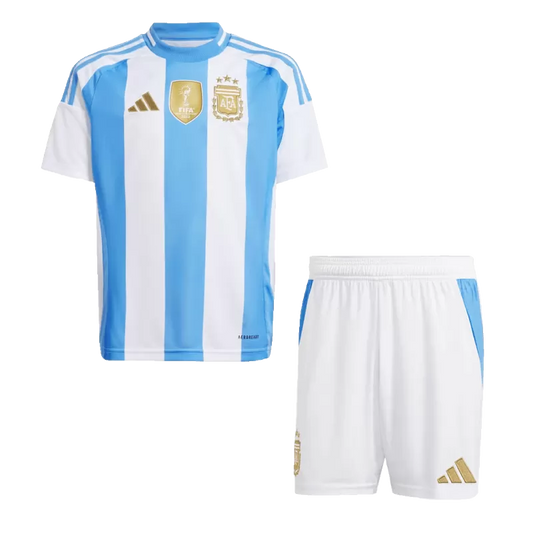 Argentina Domowe Dziecięce Koszulki Piłkarskie Zestaw Copa America 2024 Pro Koszulki Pilkar Skie