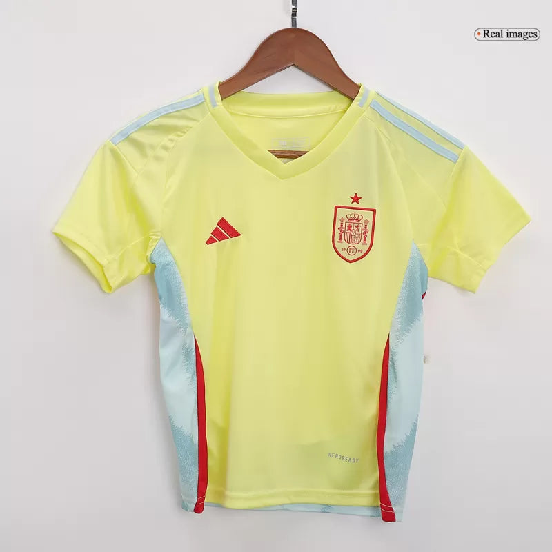 Dziecięcy zestaw wyjazdowy reprezentacji Spain na EURO 2024/25 (koszulka + spodenki) Pro Koszulki Pilkar Skie