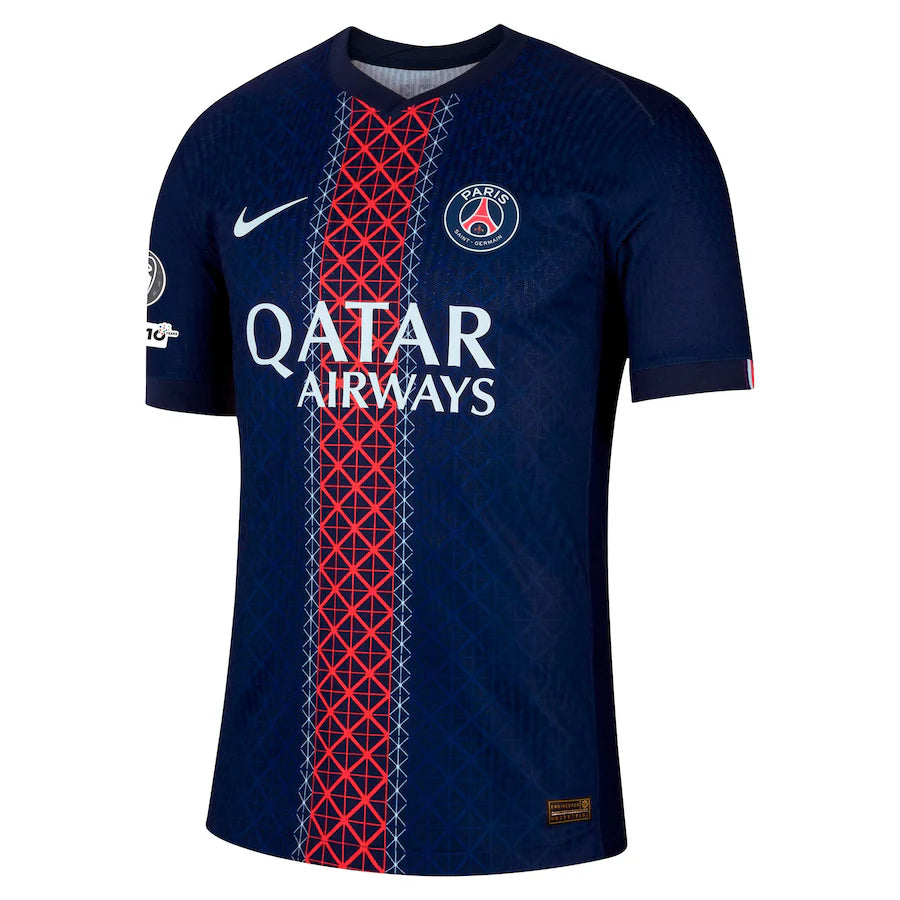 Koszulka meczowa PSG Player Verison Home Match Shirt 2025-26 z odznaką Ligi Mistrzów i 10. rocznicy Fundacji UEFA Pro Koszulki Pilkar Skie