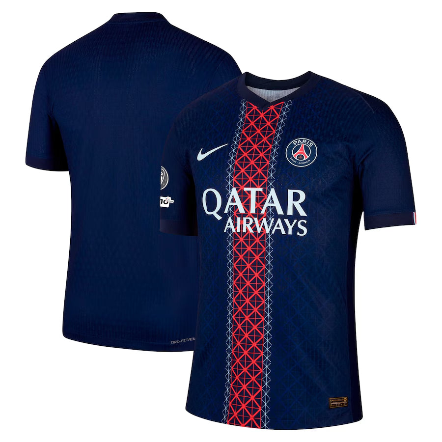 Koszulka meczowa PSG Player Verison Home Match Shirt 2025-26 z odznaką Ligi Mistrzów i 10. rocznicy Fundacji UEFA Pro Koszulki Pilkar Skie