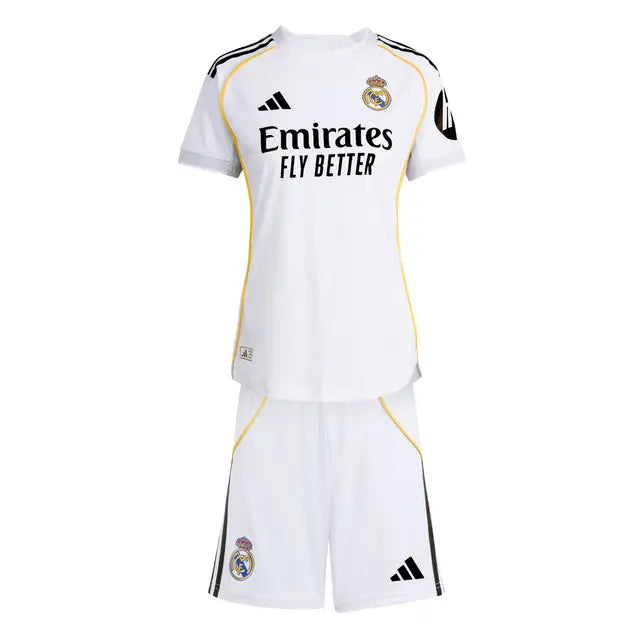 Dziecięcy zestaw piłkarski Real Madrid Home Soccer Jersey (koszulka + spodenki + skarpetki) 2025/26 Pro Koszulki Pilkar Skie