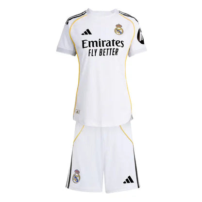 Dziecięcy zestaw piłkarski Real Madrid Home Soccer Jersey (koszulka + spodenki + skarpetki) 2025/26 Pro Koszulki Pilkar Skie