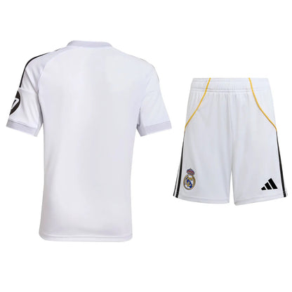 Dziecięcy zestaw piłkarski Real Madrid Home Soccer Jersey (koszulka + spodenki + skarpetki) 2025/26 Pro Koszulki Pilkar Skie