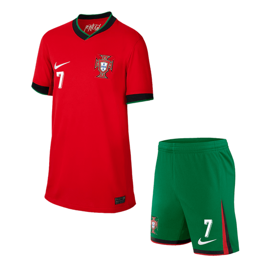 Dziecięcy Portugal RONALDO #7 Zestaw koszulek domowych (koszulka + spodenki) Euro 2024 Pro Koszulki Pilkar Skie