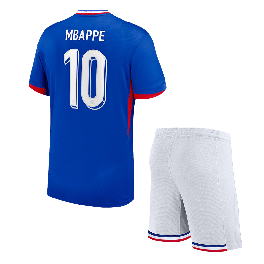 Dziecięcy France MBAPPE #10 Zestaw koszulek domowych (koszulka + spodenki) Euro 2024 Pro Koszulki Pilkar Skie