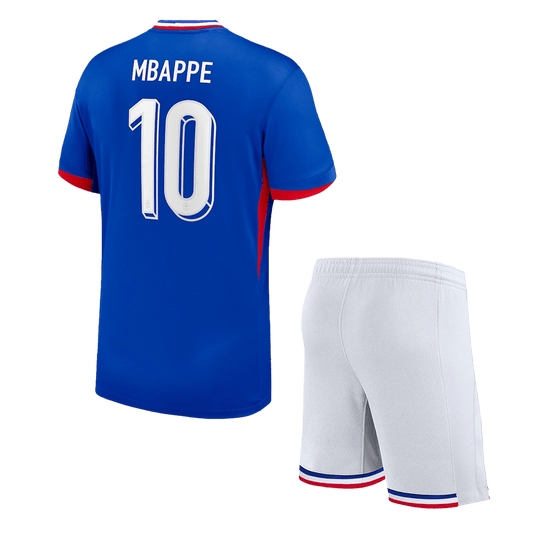 Dziecięcy France MBAPPE #10 Zestaw koszulek domowych (koszulka + spodenki) Euro 2024 Pro Koszulki Pilkar Skie