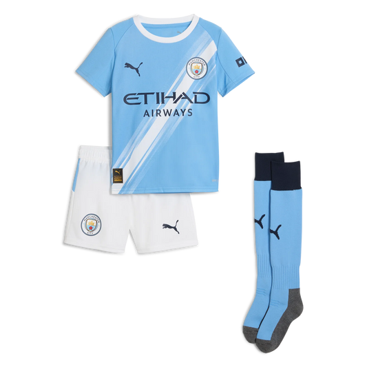 Dziecięcy zestaw koszulek piłkarskich Manchester City Home Soccer (koszulka + spodenki + skarpetki) 2025/26 Top Soccer Jerseys Store